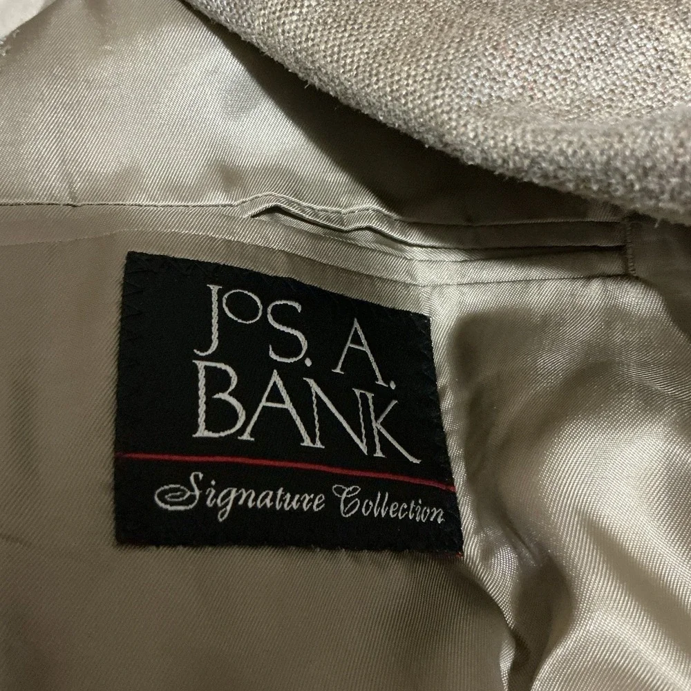 Jos A Bank Men's Sport Coat Blazer 48L Wool‎ Silk Blend Subtle Plaid Cream/Tan